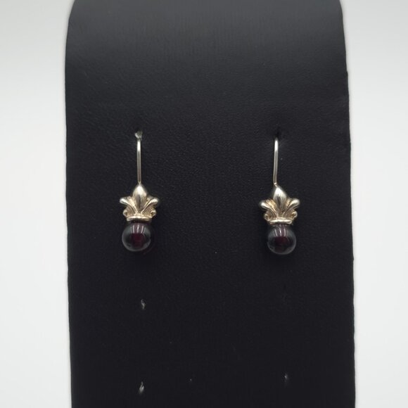Jewelry - Sterling Silver Fleur-de-lis Garnet Stone Earrings A1715